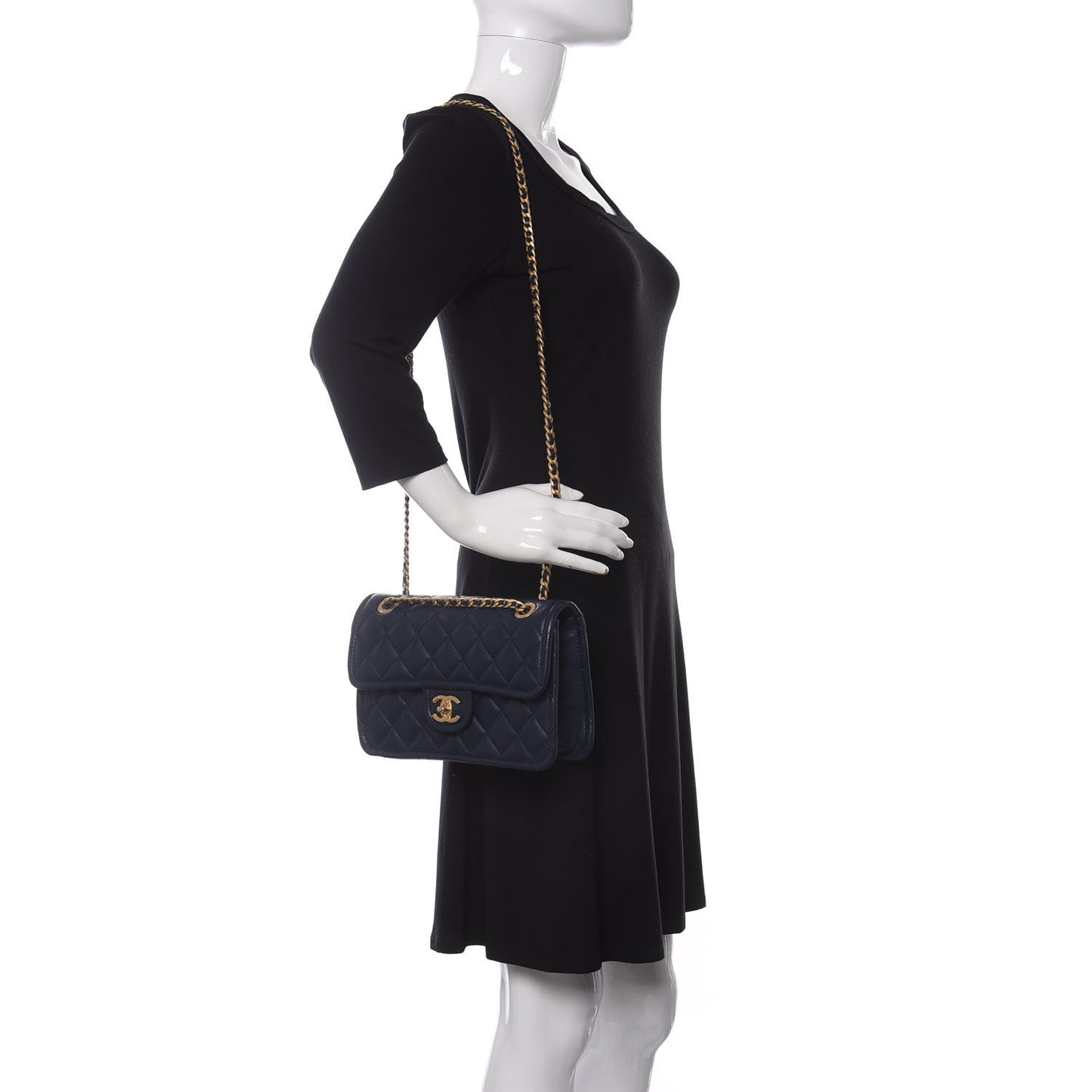 Caviar Quilted Medium Sweet Classic Flap Navy Blue
