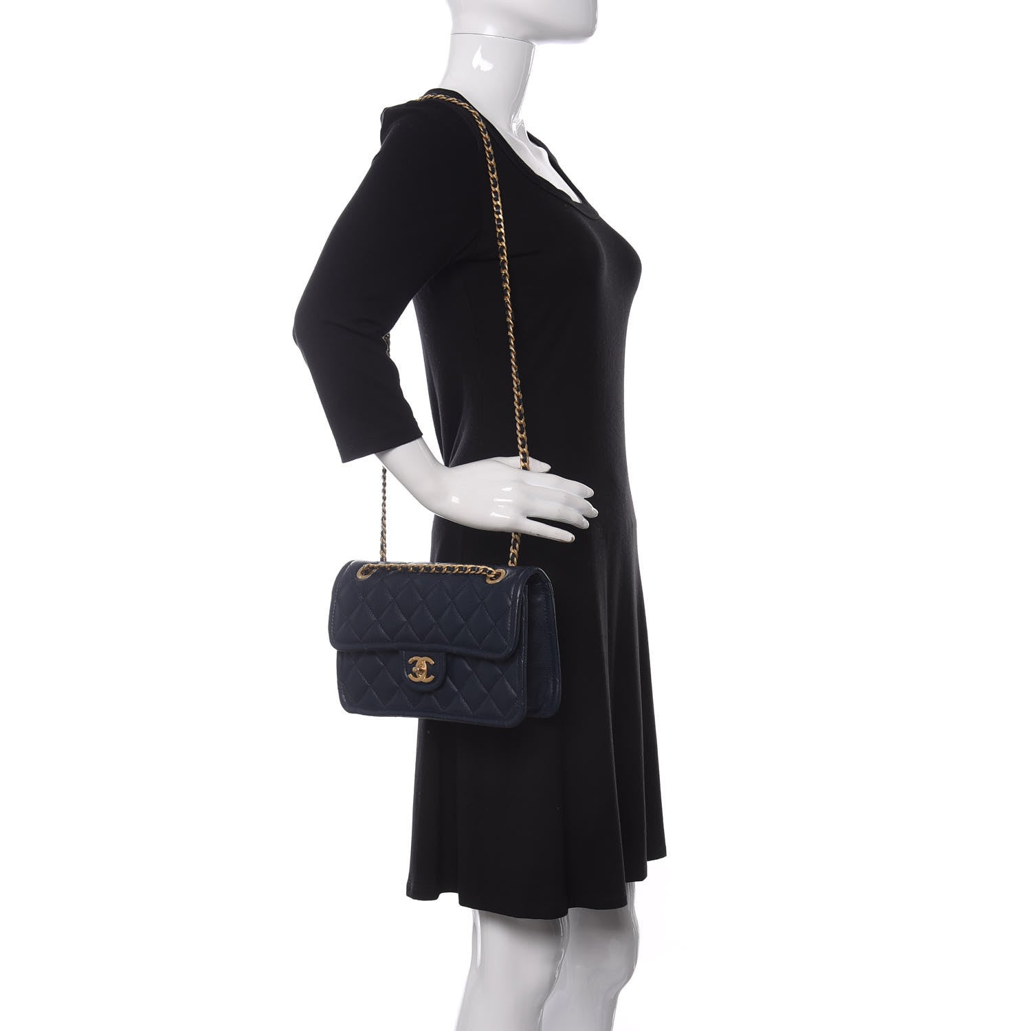 Chanel Caviar Quilted Medium Sweet Classic Flap Navy Blue 2 of 13