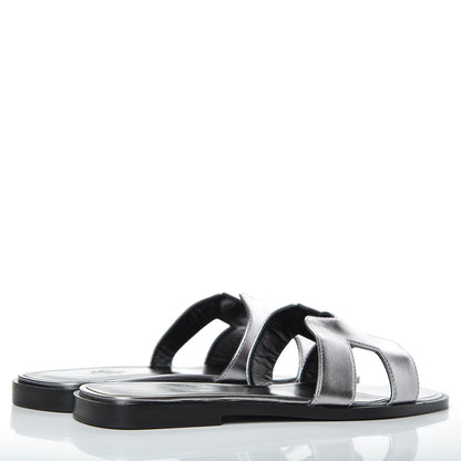 Hermes Metallic Nappa Calfskin Oran Sandals 38 Argent 4 of 7