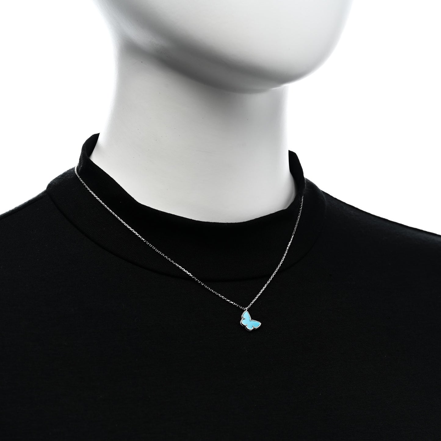 18K White Gold Turquoise Sweet Alhambra Butterfly Pendant Necklace