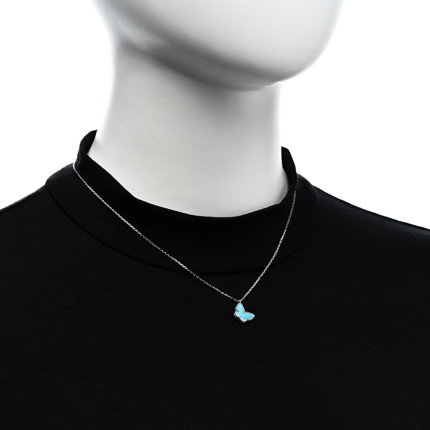 Van Cleef & Arpels 18K White Gold Turquoise Sweet Alhambra Butterfly Pendant Necklace 2 of 6