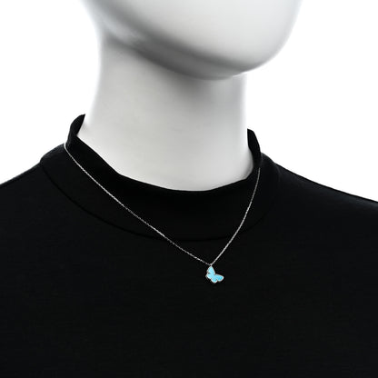 Van Cleef & Arpels 18K White Gold Turquoise Sweet Alhambra Butterfly Pendant Necklace 2 of 6