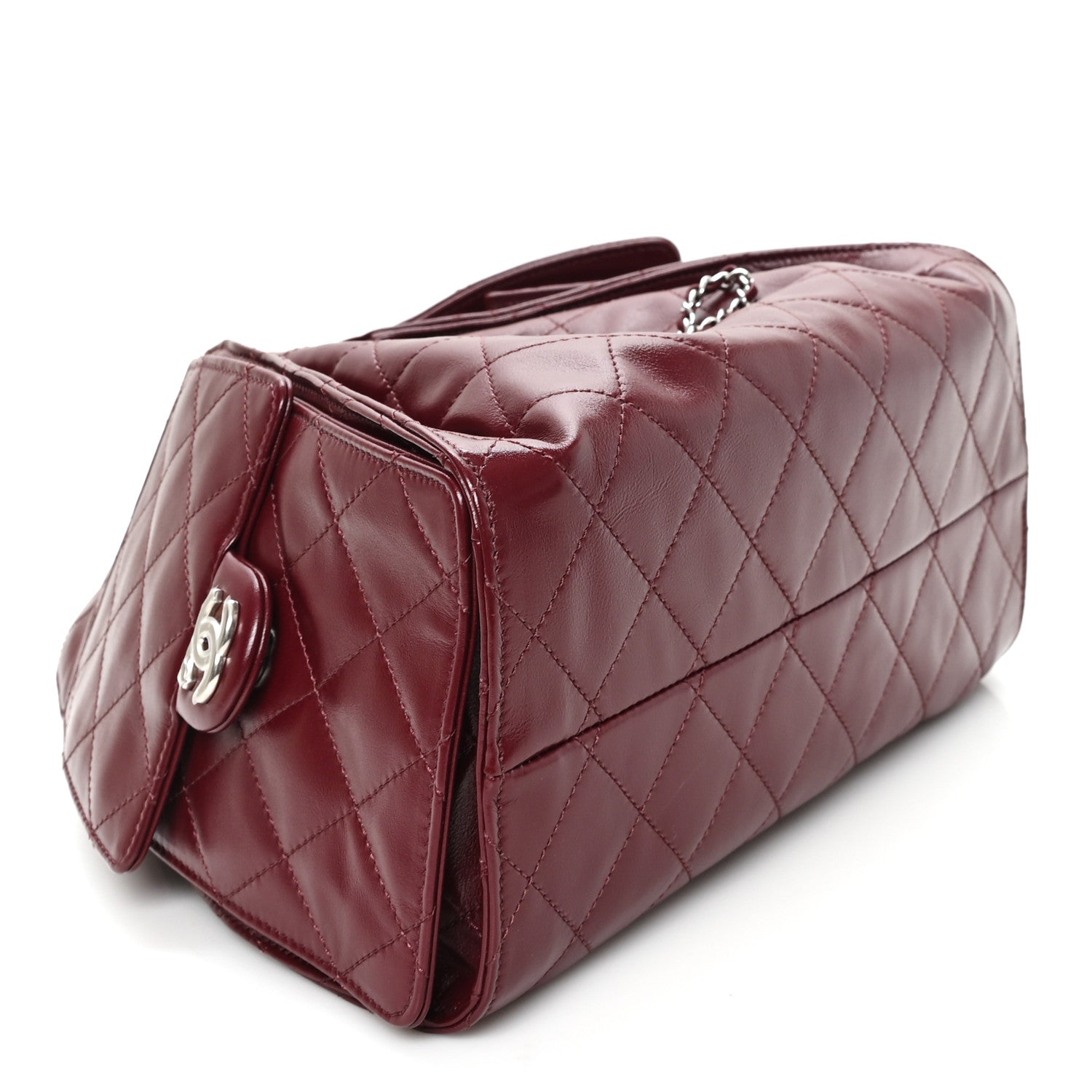 Chanel Shiny Crumpled Calfskin Quilted Small Chanel 25 Handbag Burgundy 4 of 11