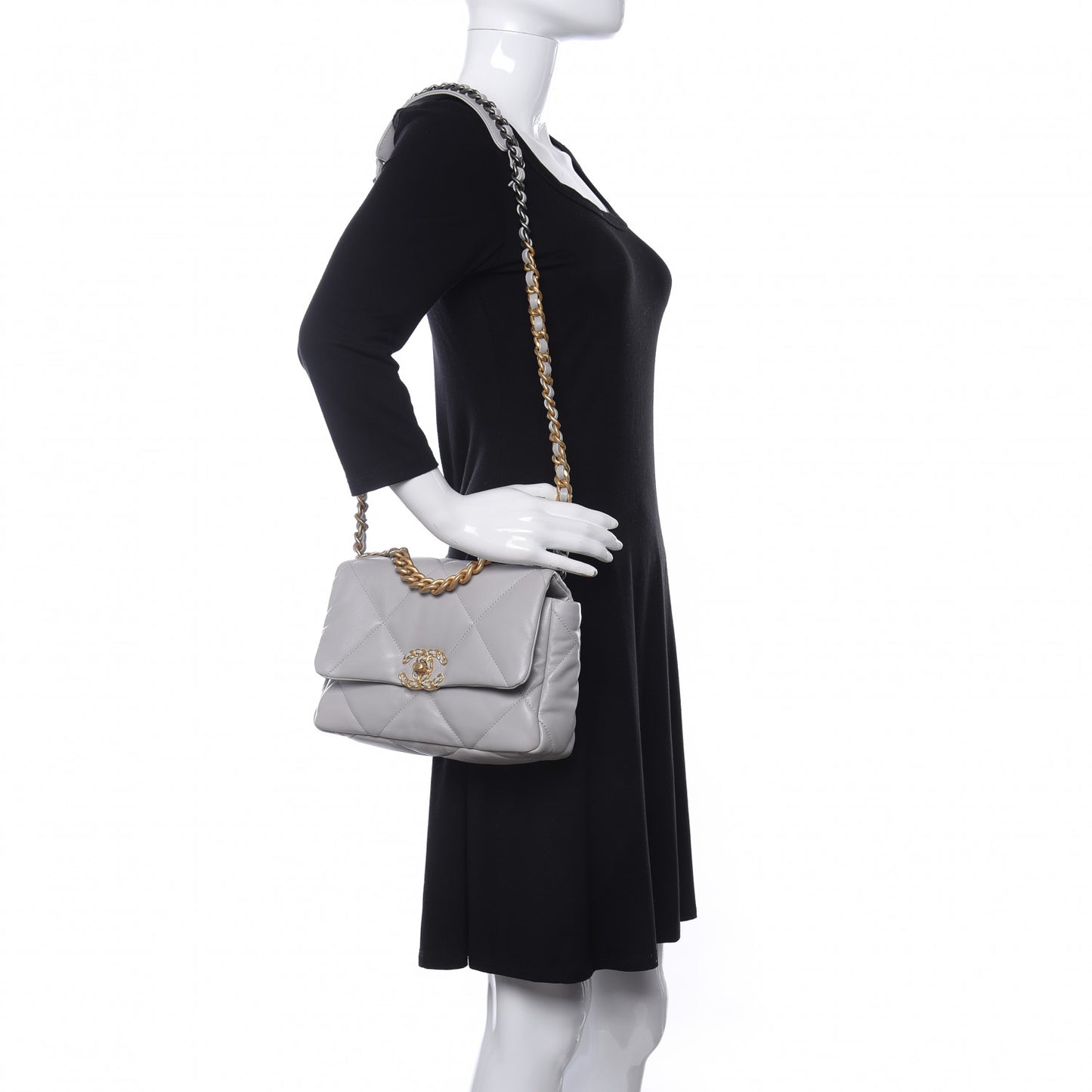 Lambskin Quilted Medium Chanel 19 Flap Grey