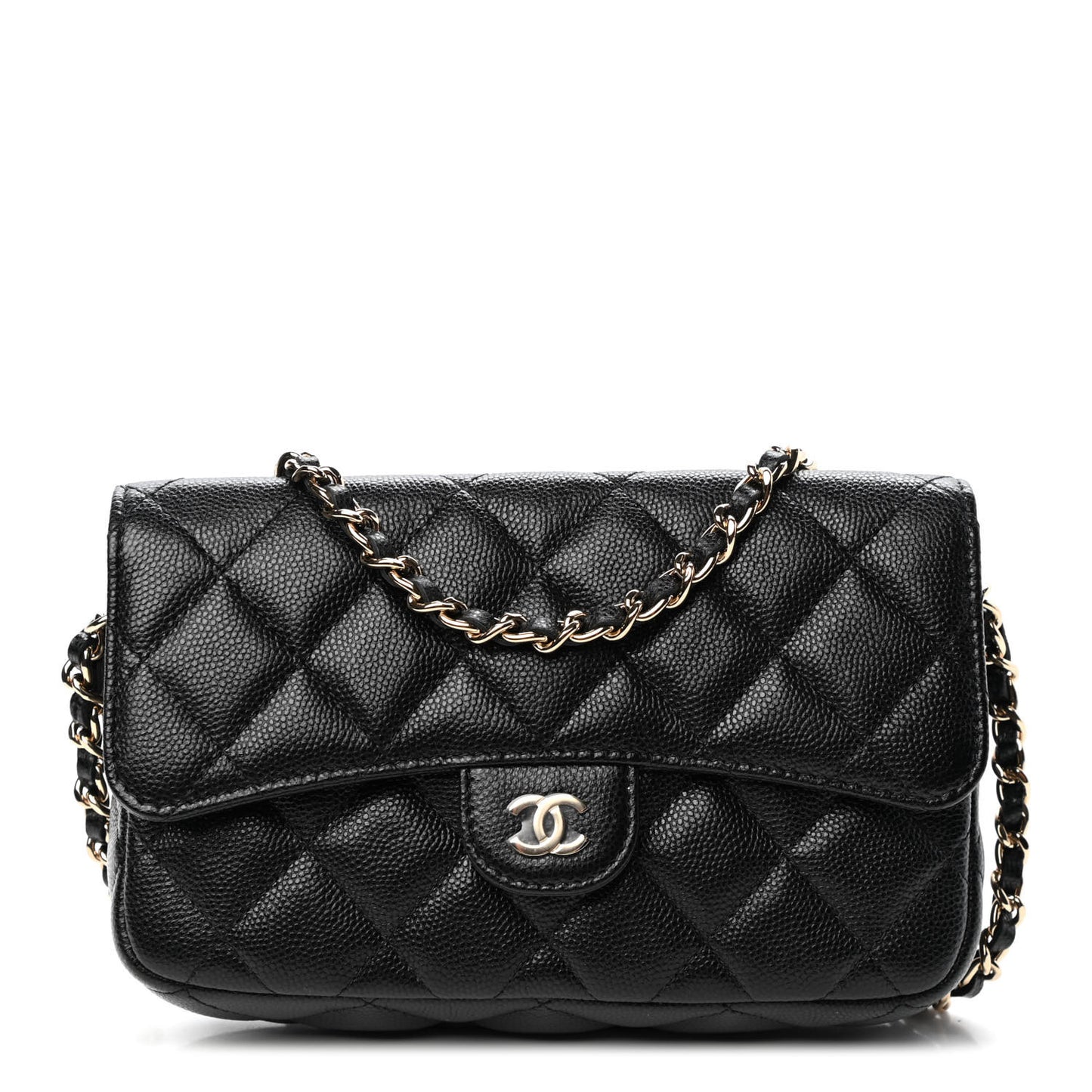 Caviar Quilted Flap Phone Holder With Chain Black
