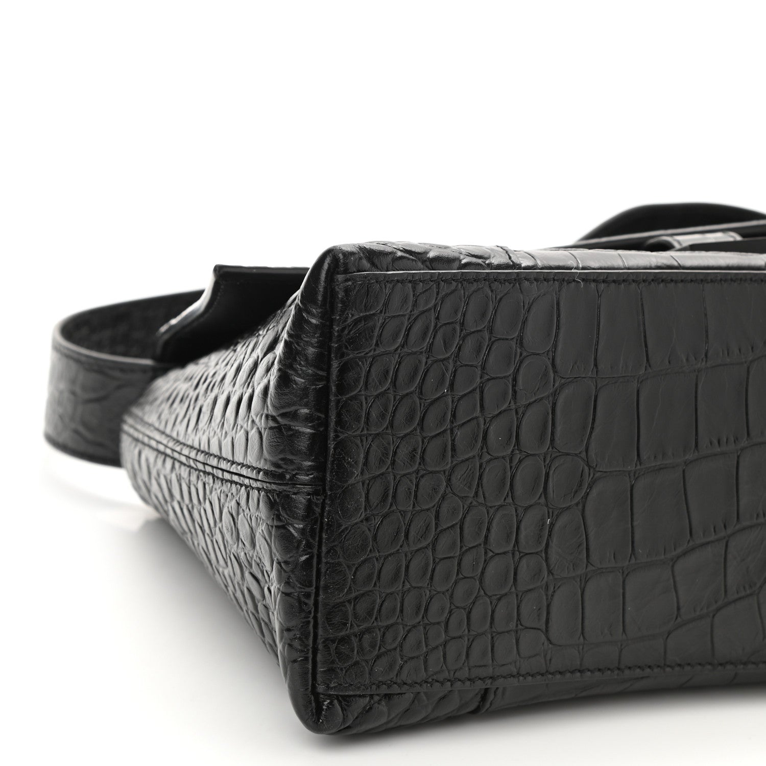Balenciaga Extra Supple Calfskin Crocodile Embossed Monochrome Small Downtown Shoulder Bag Black 8 of 9