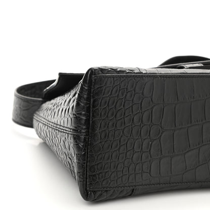 Balenciaga Extra Supple Calfskin Crocodile Embossed Monochrome Small Downtown Shoulder Bag Black 8 of 9