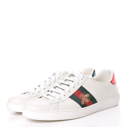 Gucci Miro Soft Calfskin Laminated Ayers Web Bee Embroidered Mens Ace Sneakers 9.5 White Green 3 of 15