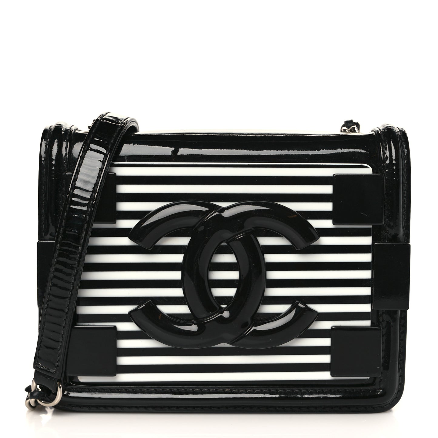 Plexiglass Patent Mini Striped Boy Brick Flap Black White