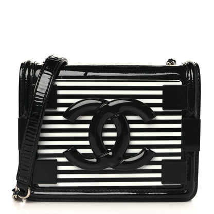 Chanel Plexiglass Patent Mini Striped Boy Brick Flap Black White 1 of 10