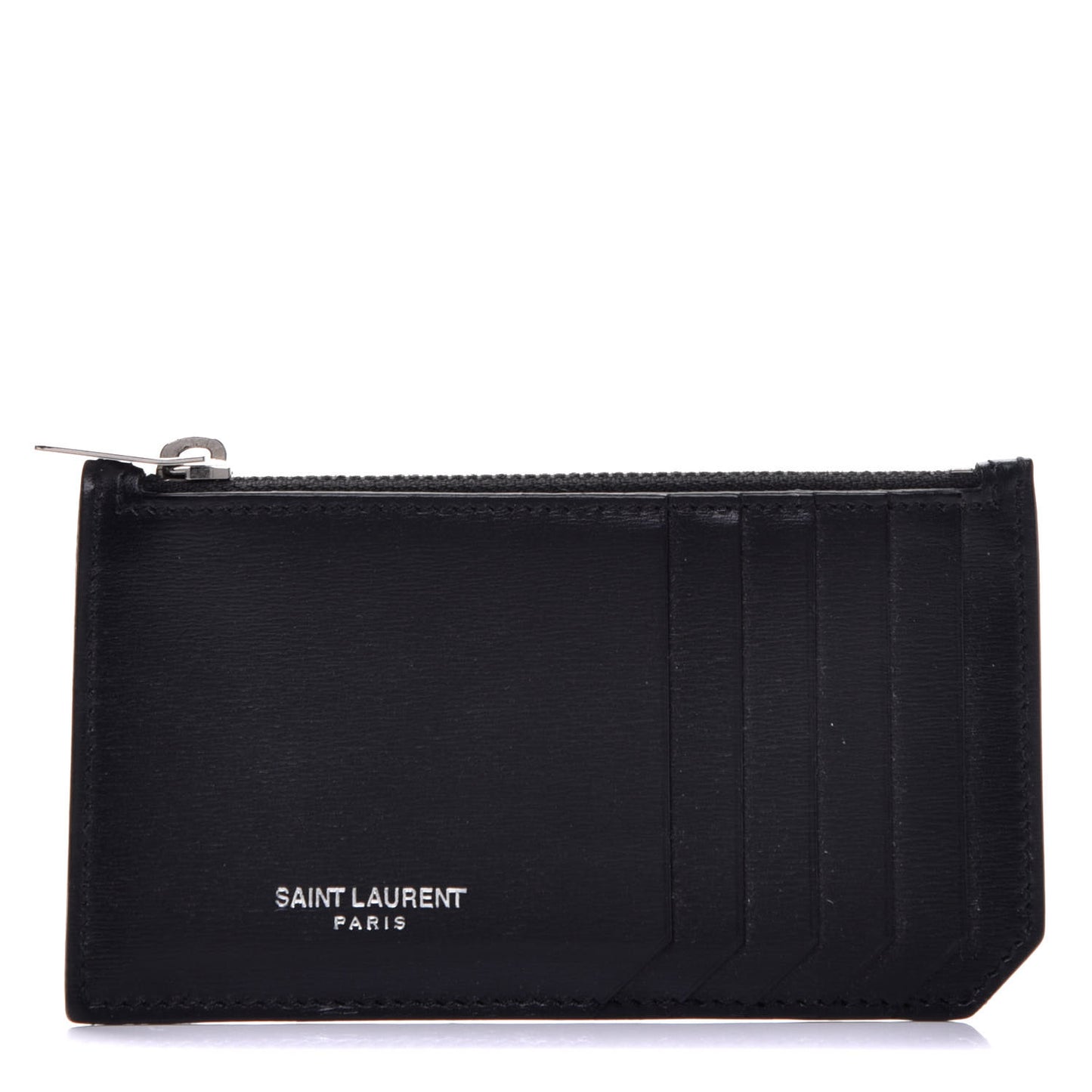 Grained Calfskin 5 Fragments Zip Pouch Card Holder Black