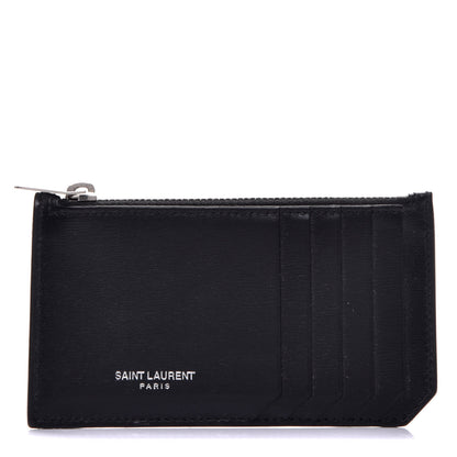 Saint Laurent Grained Calfskin 5 Fragments Zip Pouch Card Holder Black 1 of 9