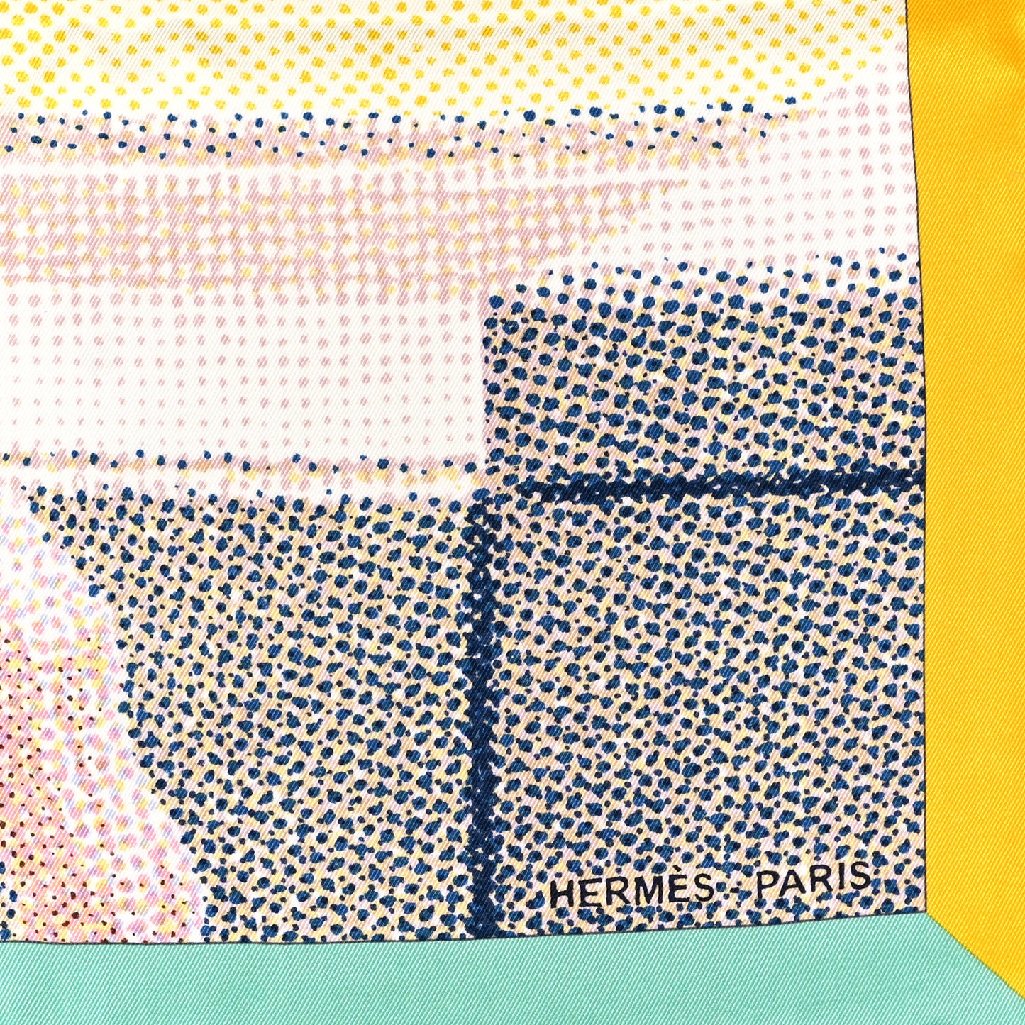 Vintage Silk Regard de Soie Scarf 70 Bleu Rose Jaune