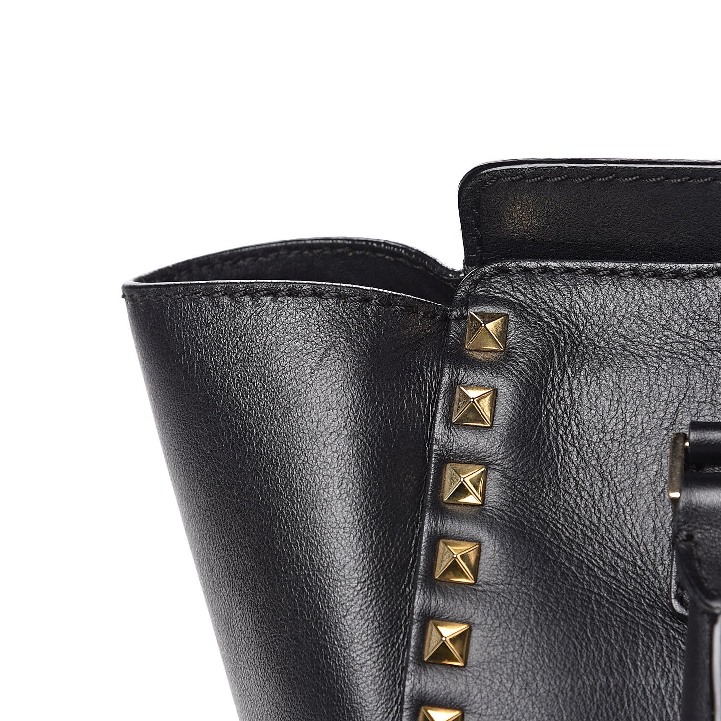 Vitello Small Rockstud Double Handle Tote Black