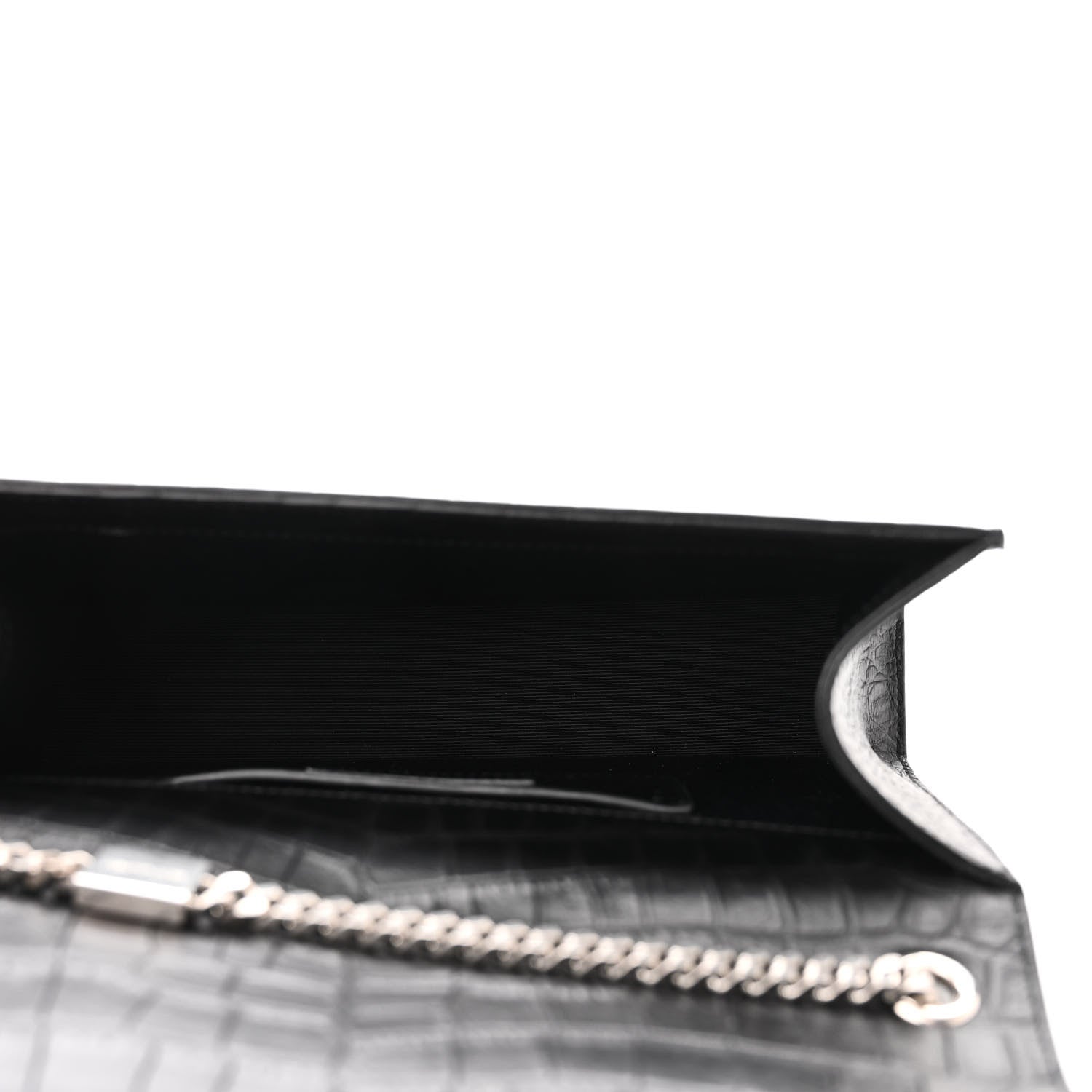 Saint Laurent Calfskin Crocodile Embossed Medium Classic Monogram Kate Tassel Satchel Black 5 of 9