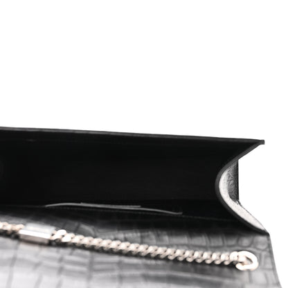 Saint Laurent Calfskin Crocodile Embossed Medium Classic Monogram Kate Tassel Satchel Black 5 of 9