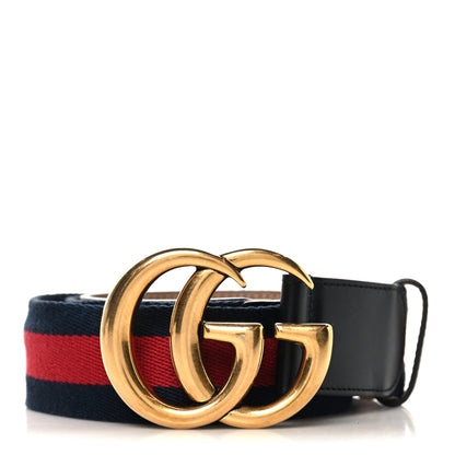 Gucci Nylon Calfskin Double G Web 40mm Belt 85 34 Blue Red Black 1 of 5