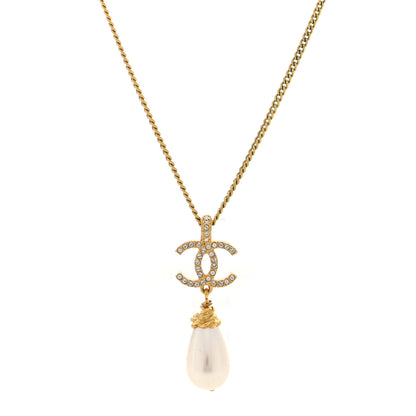Chanel Pearl Crystal Twisted CC Drop Necklace Gold 1 of 5