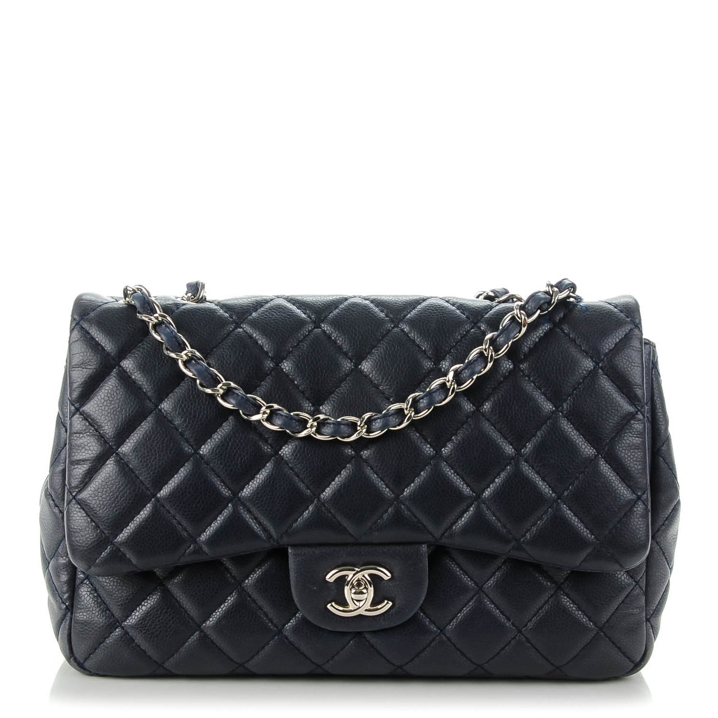 Washed Caviar Quilted Jumbo Single Flap Navy