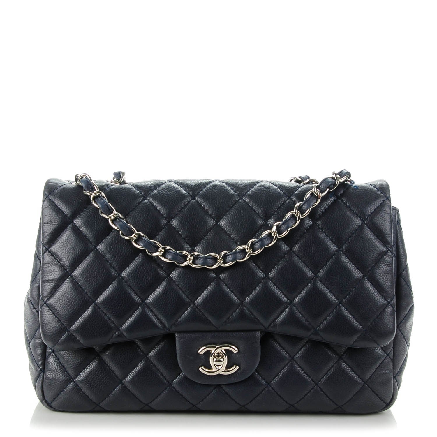 Chanel Washed Caviar Quilted Jumbo Single Flap Navy 1 of 6
