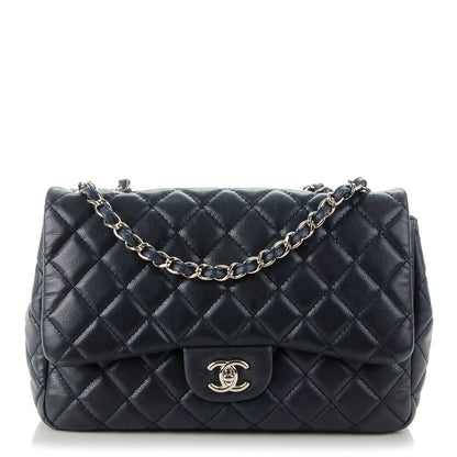 Chanel Washed Caviar Quilted Jumbo Single Flap Navy 1 of 6