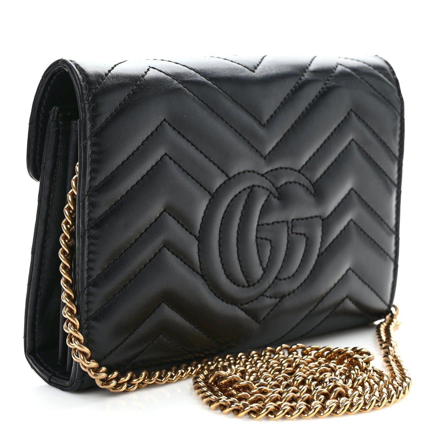 Gucci Calfskin Matelasse GG Marmont Chain Wallet Black 3 of 9