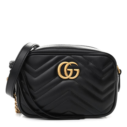 Gucci Calfskin Matelasse Mini GG Marmont Chain Shoulder Bag Black 1 of 10