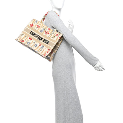 Christian Dior Canvas Embroidered Medium Hibiscus Book Tote Beige Multicolor 2 of 11