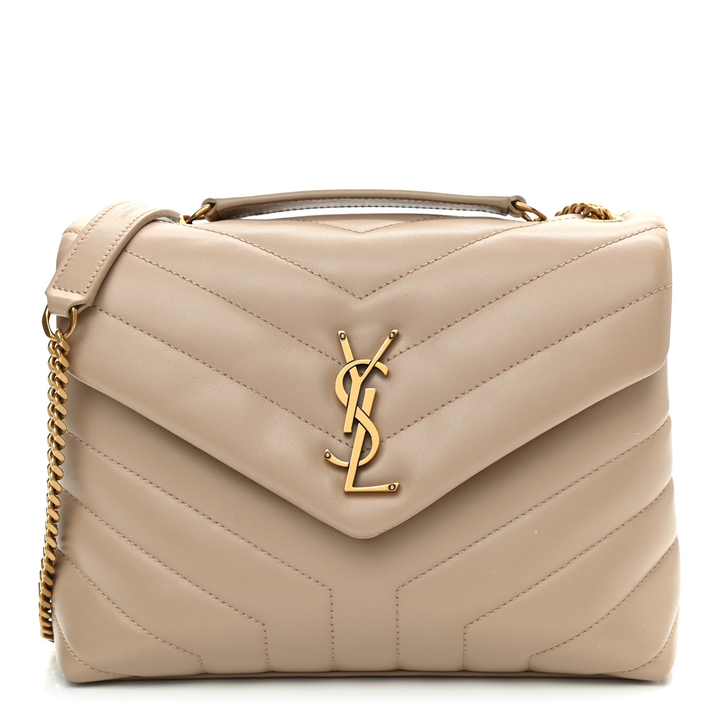 Calfskin Y Quilted Monogram Small Loulou Chain Satchel Dark Beige