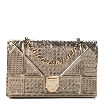 Christian Dior Metallic Patent Micro-Cannage Diorama Wallet on Chain Pouch Gold 1 of 10