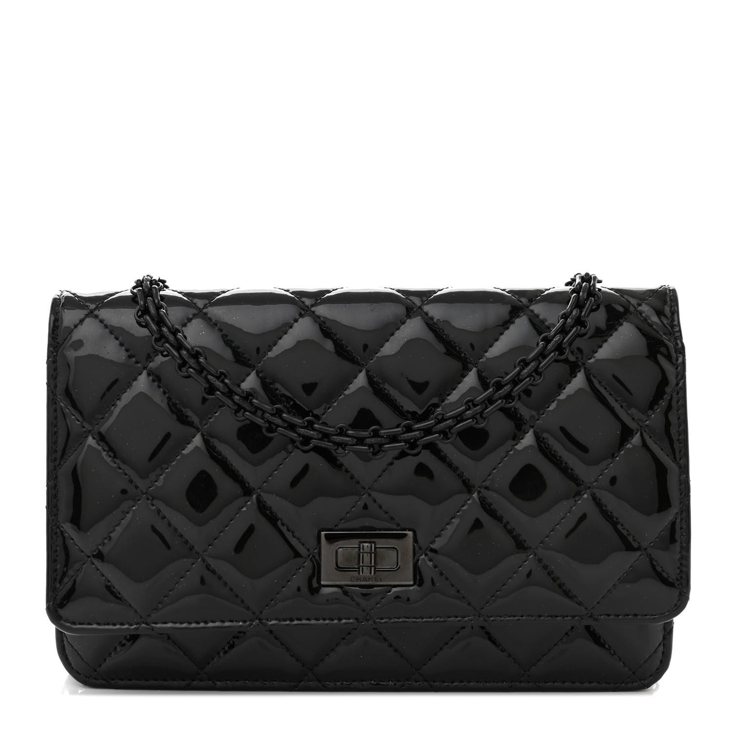 Patent Calfskin Quilted Reissue Wallet On Chain WOC Black