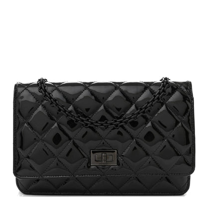 Chanel Patent Calfskin Quilted Reissue Wallet On Chain WOC Black 1 of 15