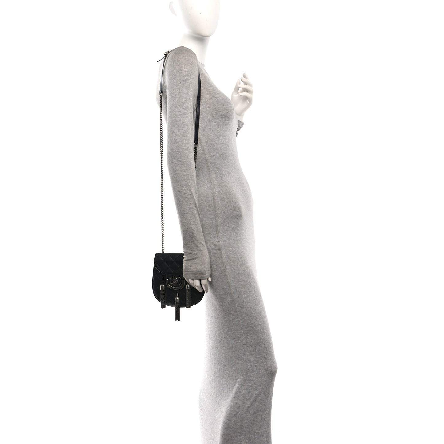 Calfskin Quilted Coco Sporran Small Tassel Flap Black