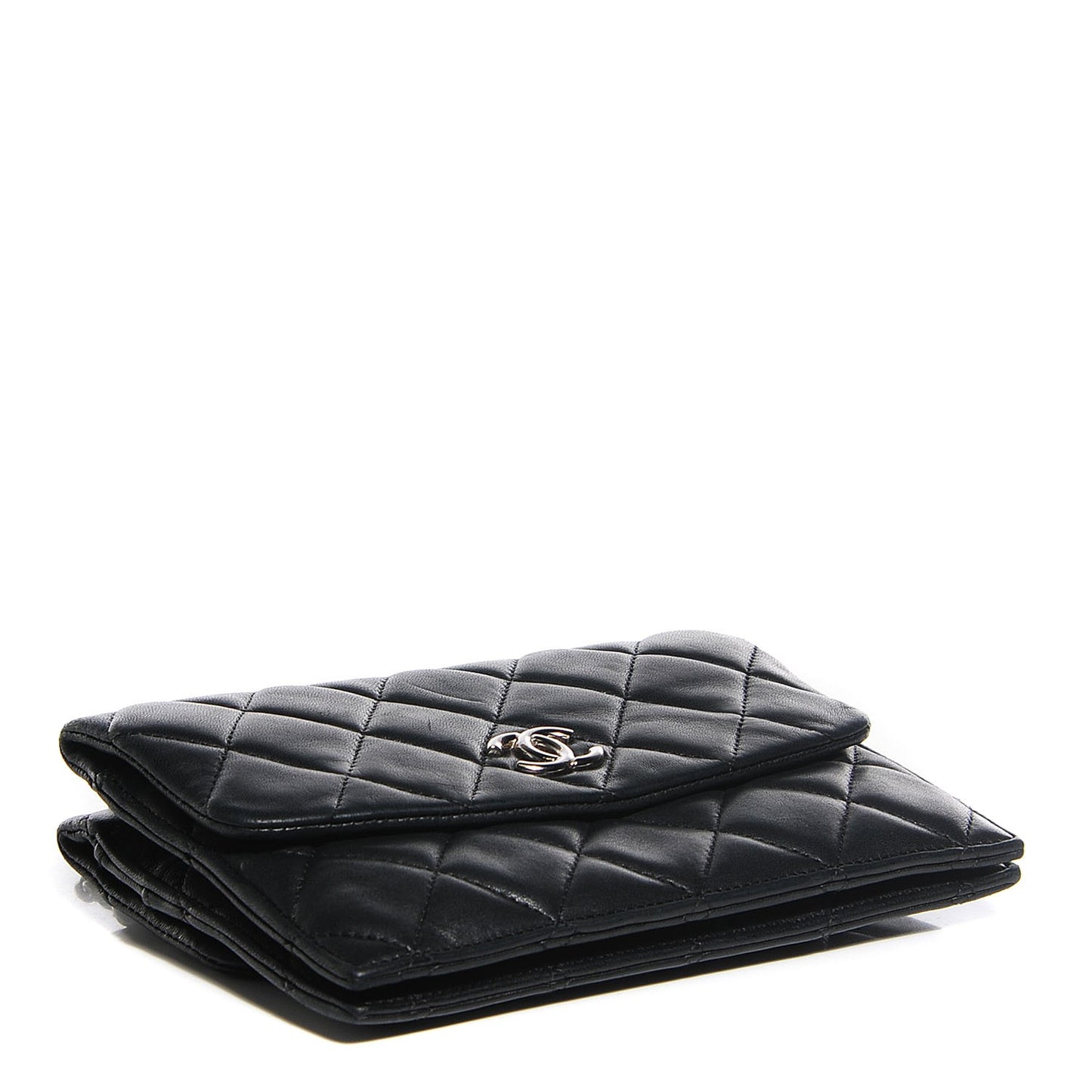 Lambskin Quilted Double Sided Wallet On Chain WOC Black
