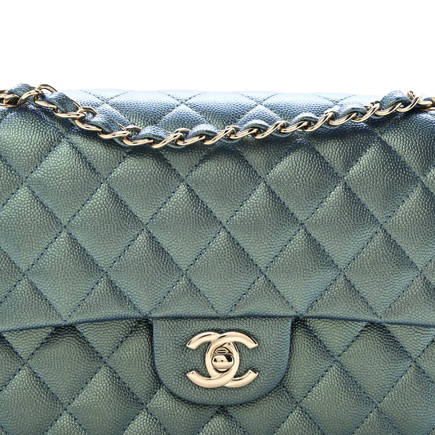 Chanel Iridescent Caviar Quilted Medium Double Flap Green 8 of 11