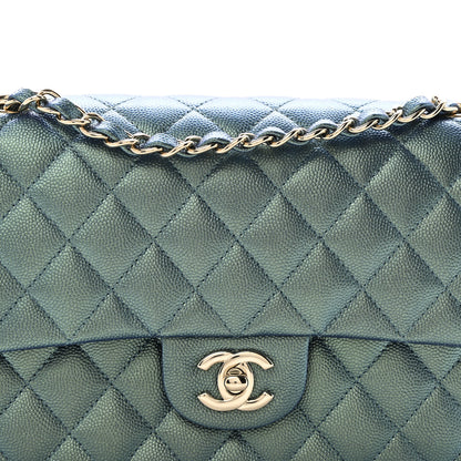 Chanel Iridescent Caviar Quilted Medium Double Flap Green 8 of 11