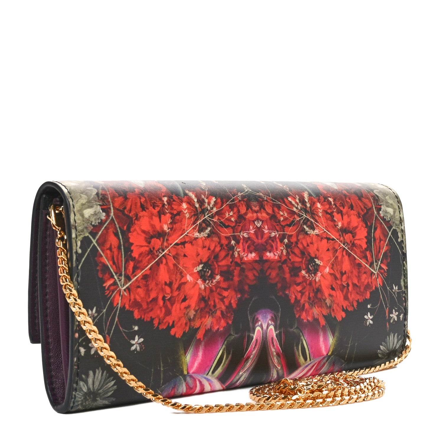 Alexander McQueen Printed Calfskin Dripping Flower Skull Wallet on Chain Multicolor 3 of 11
