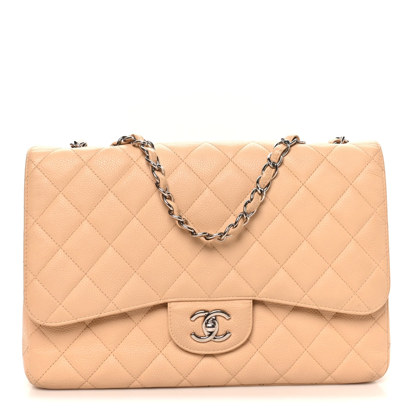 Caviar Quilted Jumbo Single Flap Beige Clair