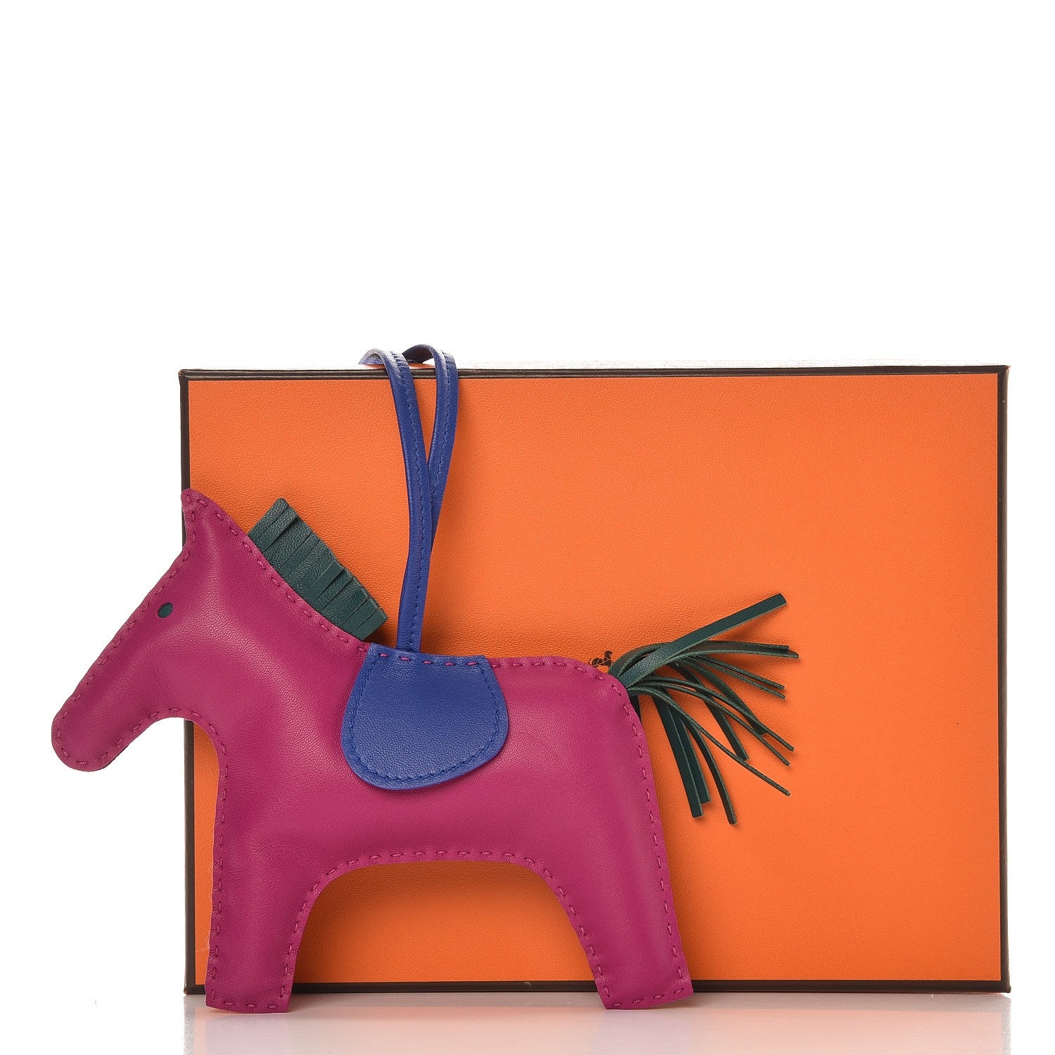 Hermes Milo Lambskin Grigri Rodeo Bag Charm GM Rose Pourpre Malachite Bleu Electrique 5 of 5