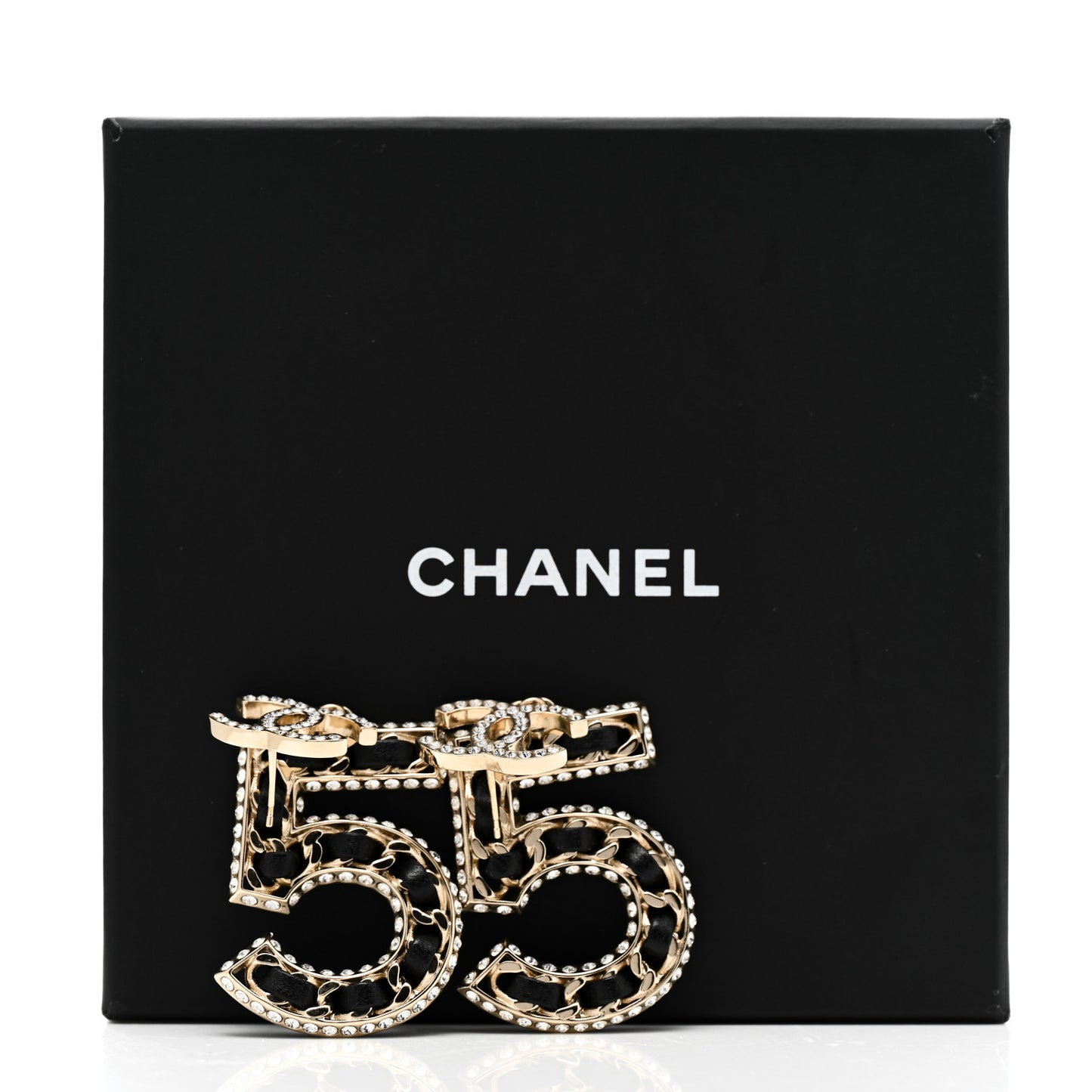 Crystal Lambskin Chain CC No 5 Drop Earrings Gold Black