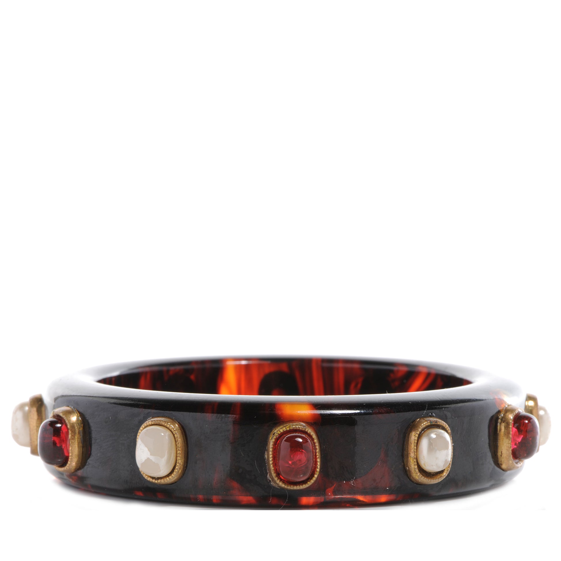 Chanel Acrylic Gripoix Pearl Bangle Tortoise 3 of 5