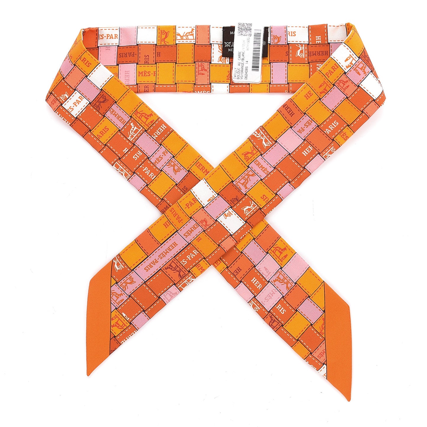 Silk Bolduc Au Carre Twilly Orange Blanc Vieux