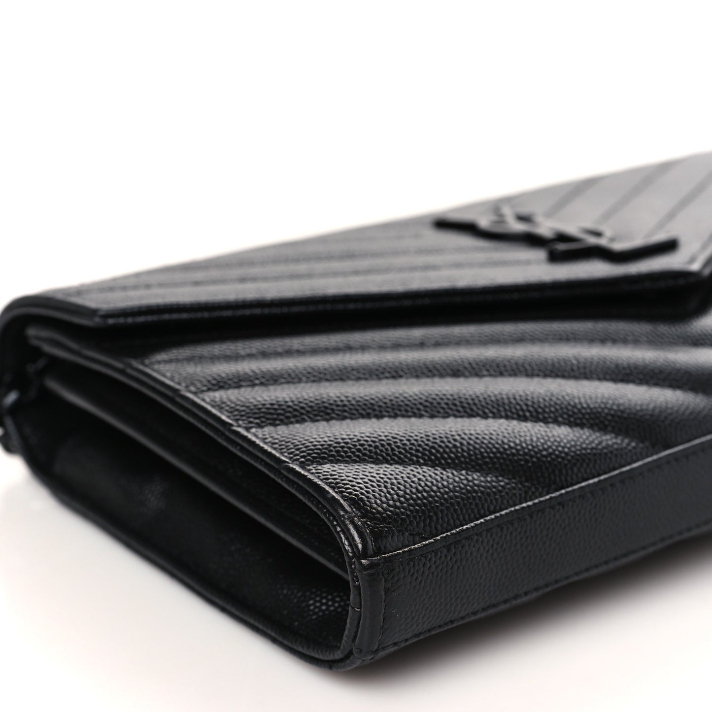Grain De Poudre Matelasse Chevron Monogram Monochrome Chain Wallet Black