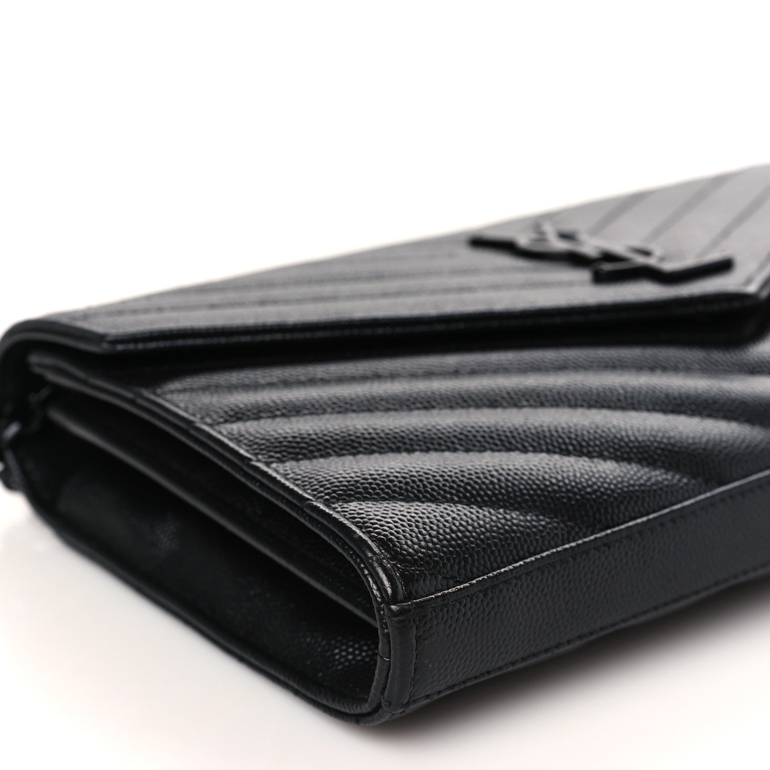 Saint Laurent Grain De Poudre Matelasse Chevron Monogram Monochrome Chain Wallet Black 9 of 10