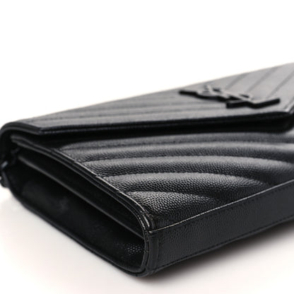 Saint Laurent Grain De Poudre Matelasse Chevron Monogram Monochrome Chain Wallet Black 9 of 10
