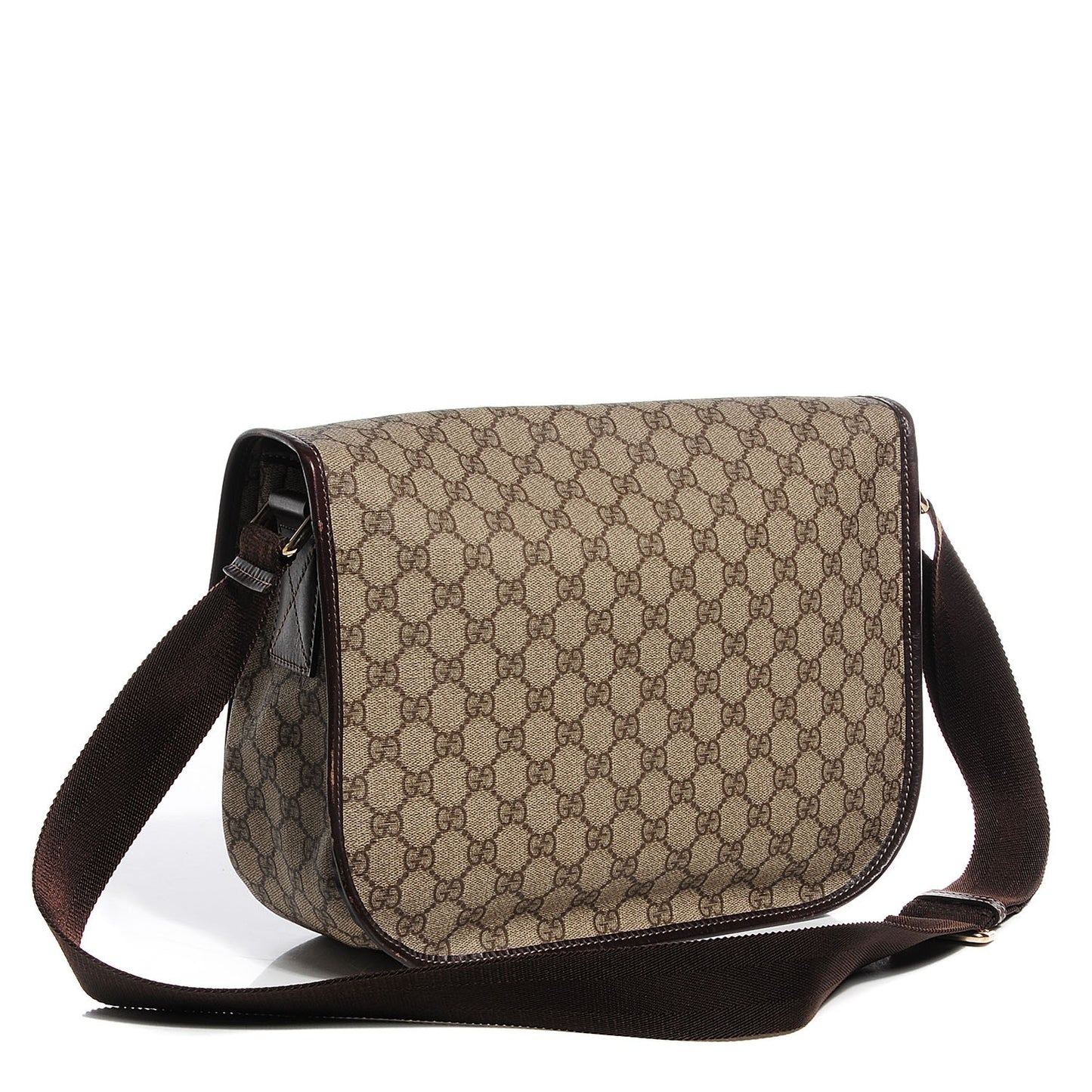 GG Plus Monogram Medium Double Buckle Flap Messenger Bag Beige Dark Brown