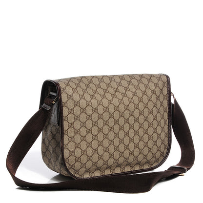 Gucci GG Plus Monogram Medium Double Buckle Flap Messenger Bag Beige Dark Brown 4 of 7