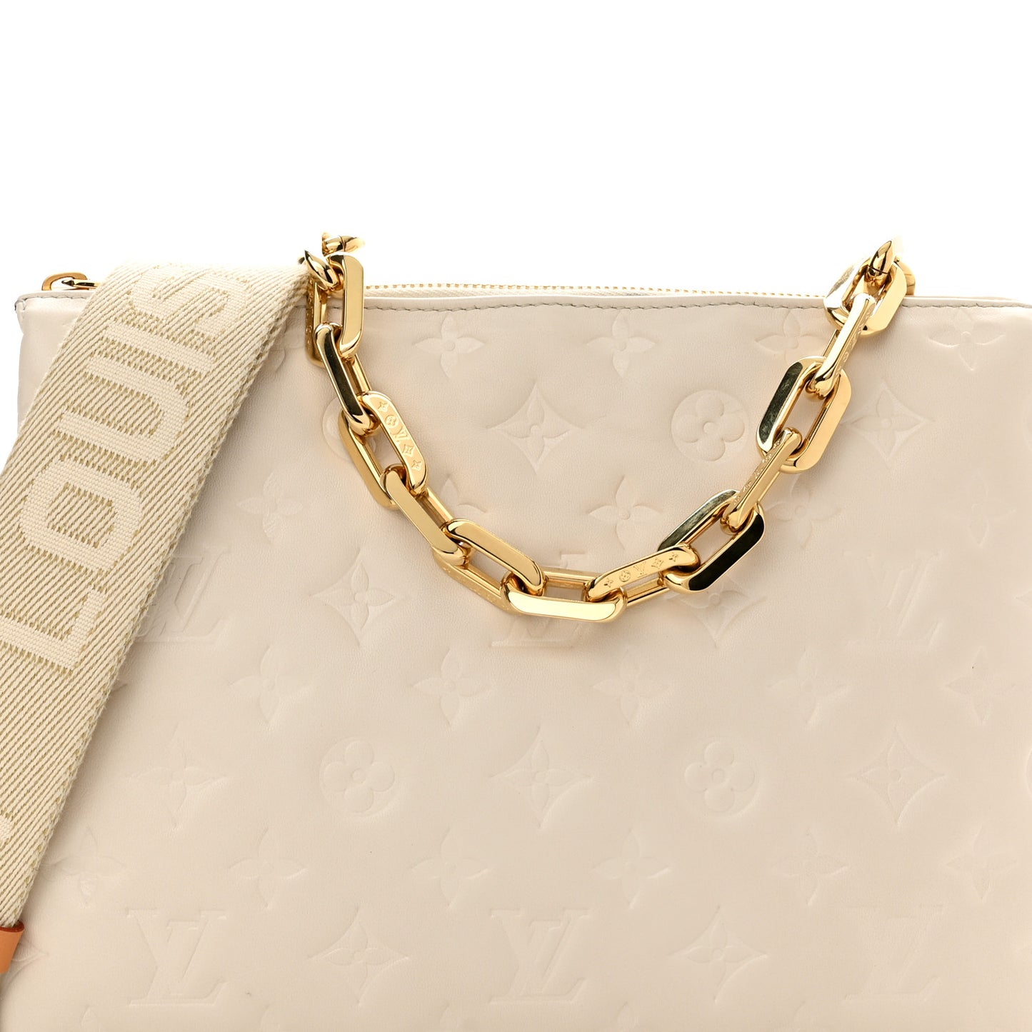 Lambskin Embossed Monogram Coussin PM Beige Cream