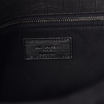 Saint Laurent Nubuck Crocodile Embossed Monogram Medium Niki Chain Satchel Black 6 of 10