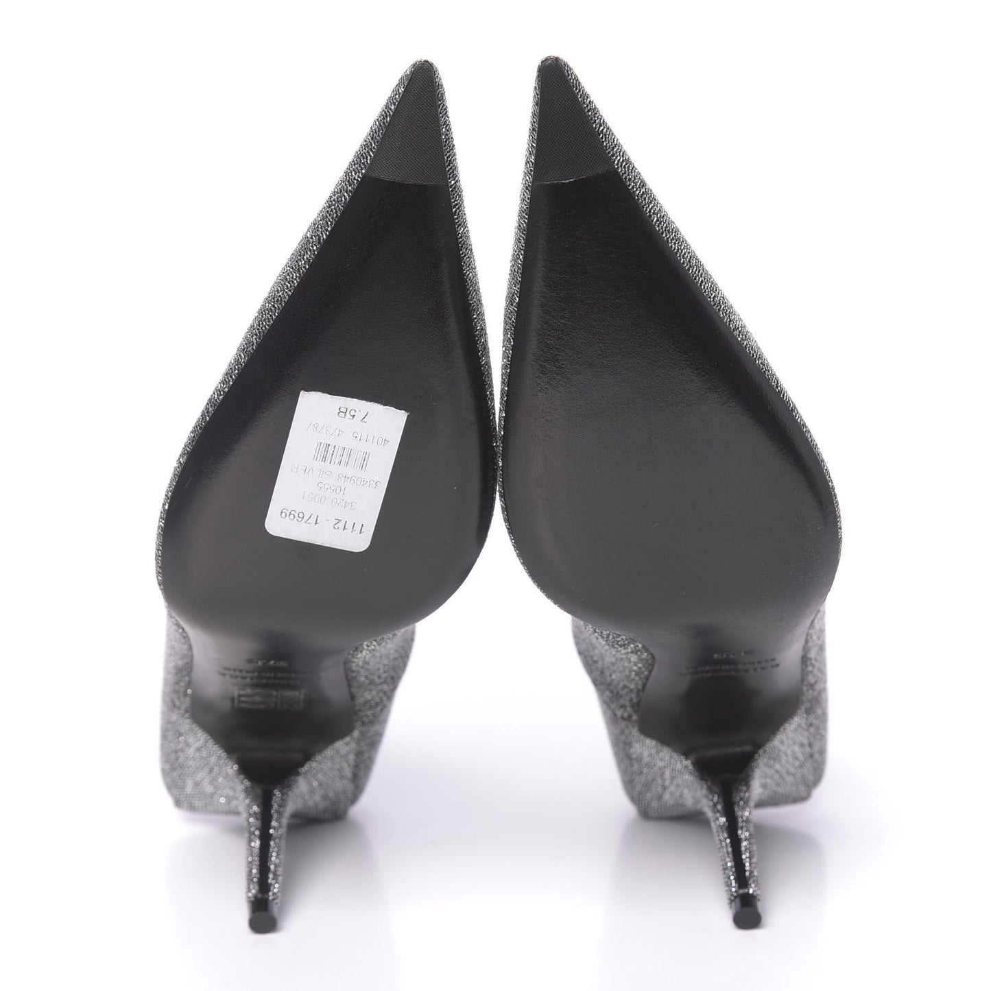 Shiny Fabric Square Knife 80mm Pumps 37.5 Silver
